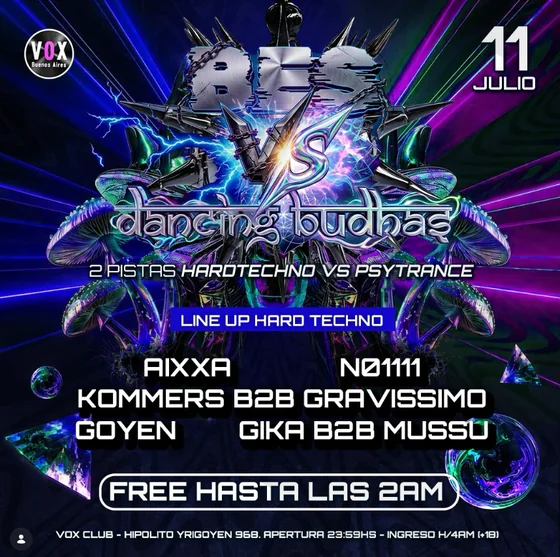 Flyer: Bes vs. Dancing Budhas — 11 de julio, Vox Club